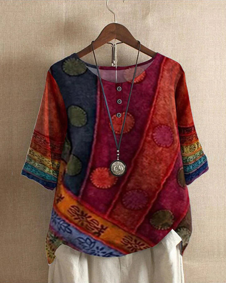 Kvinder Bluse Multifarvet Vintage Løs Fit Bomuld