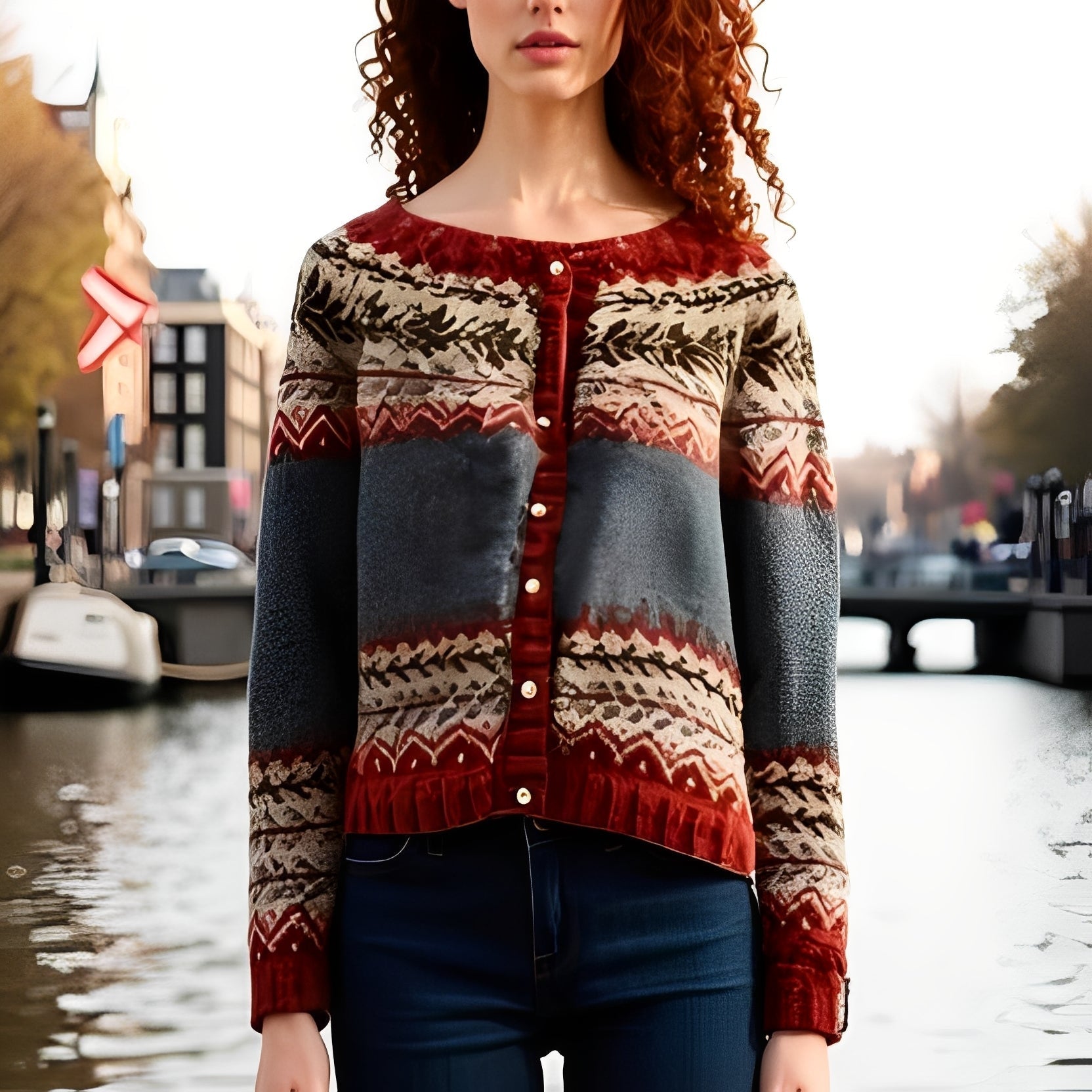 Aitana – Kvinders Cardigan i Etno-strik – Blød og Varm Skandinavisk Sweater til Daglig Brug