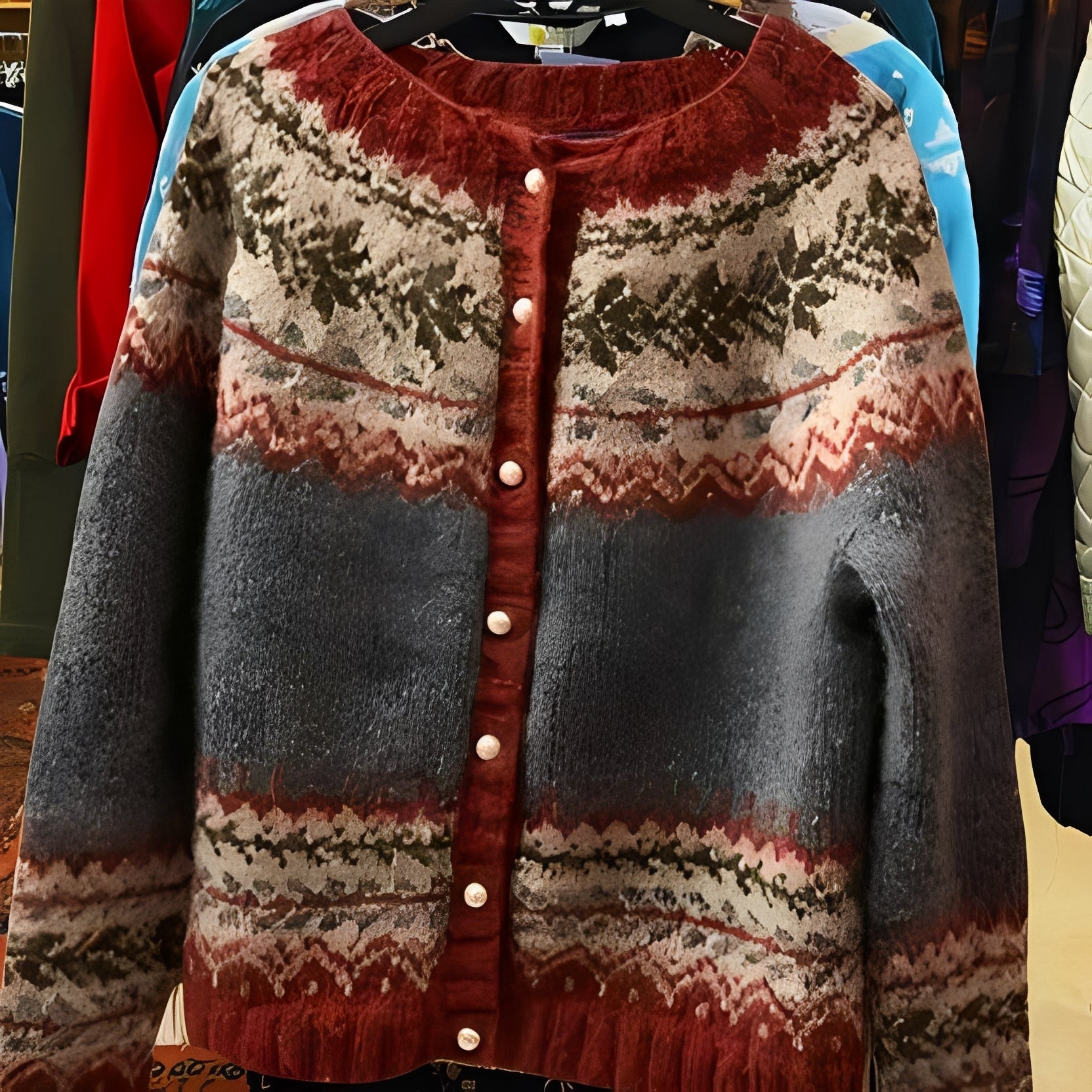 Aitana – Kvinders Cardigan i Etno-strik – Blød og Varm Skandinavisk Sweater til Daglig Brug