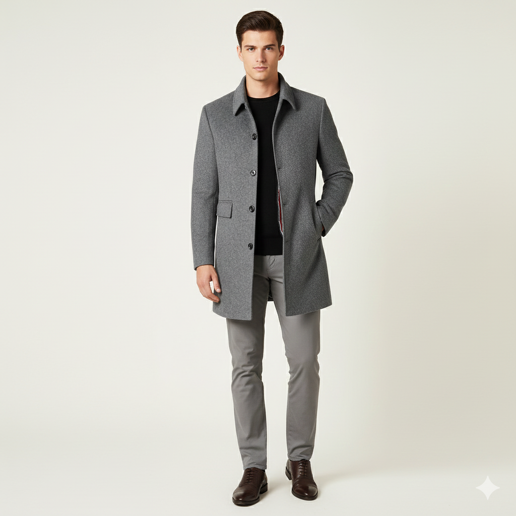 Langford Herre Uld Trench Coat – Slim Fit & Tidøs Elegance