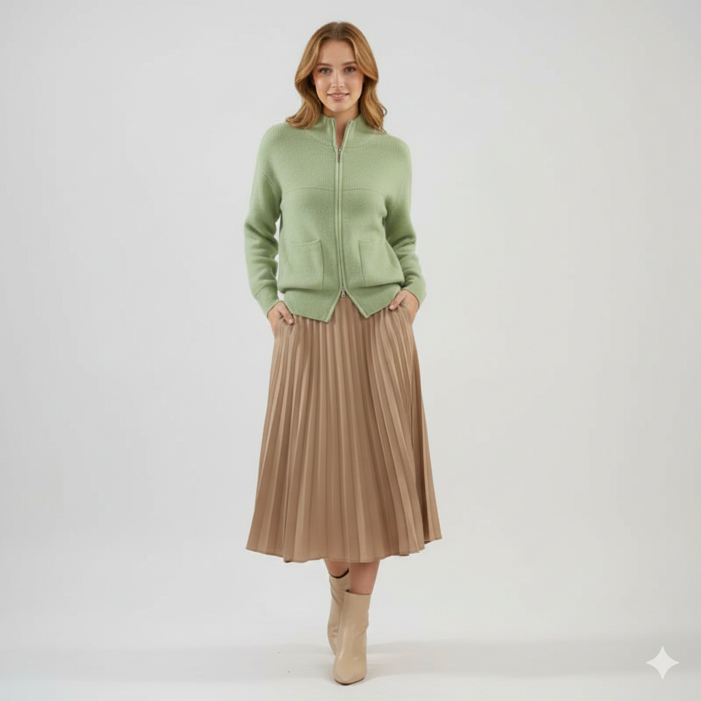 Milar Kvinders Merino Uld Vest – Lige Lynlås Cardigan med Patches Lommer