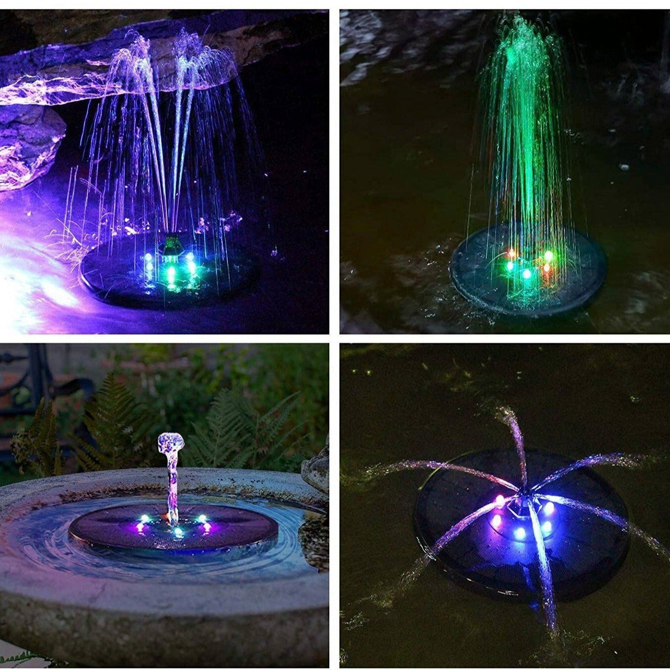 LumiFlow – Solcelledrevet springvand med farveskiftende LED-lys
