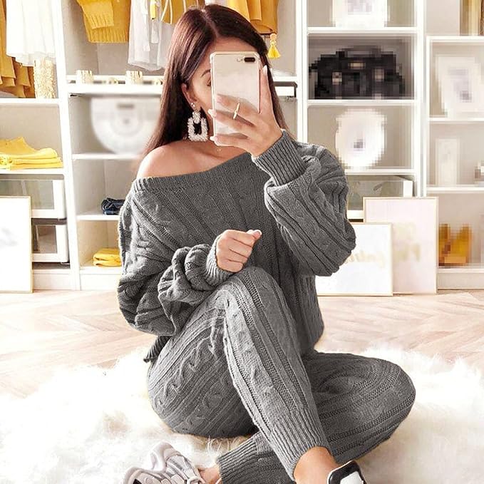 Plus Size Droppede Skuldre Strikkede Bukser Set