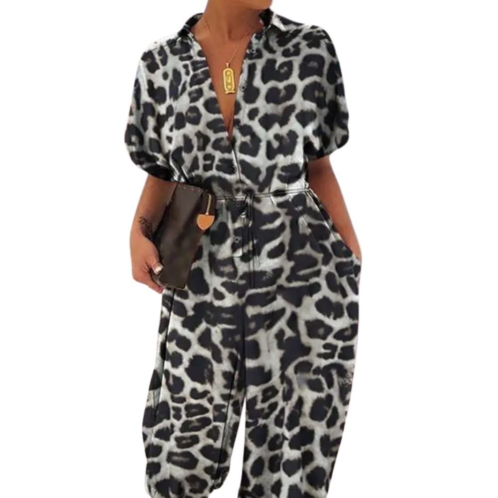 V-hals med knude i leopardprint til kvinder