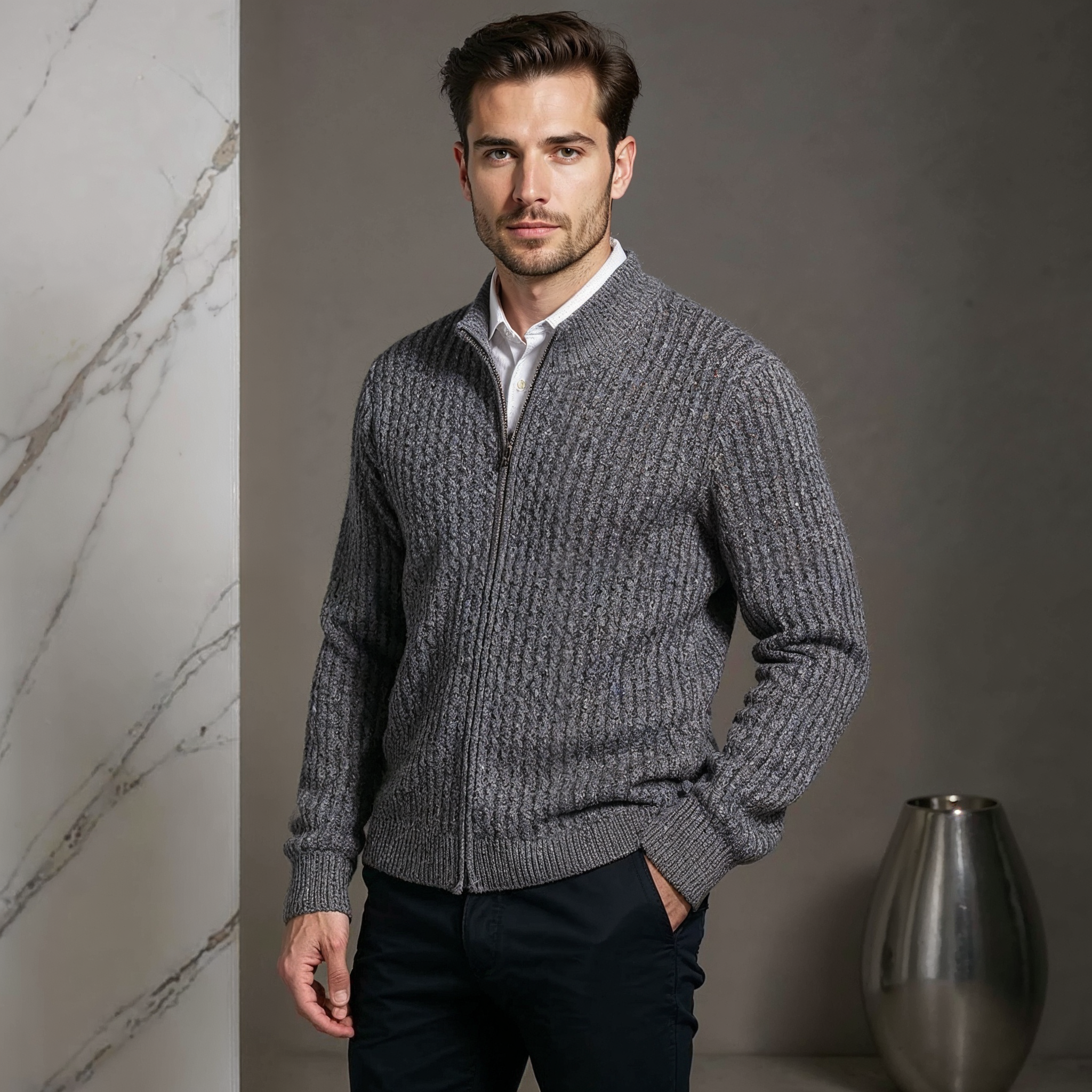 Danny Herre Merino Uld Vest – Fuldt Lynlås, Åndbar & Termisk Komfort