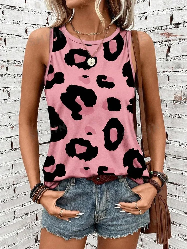 Leopardprintet ærmeløs tanktop til kvinder