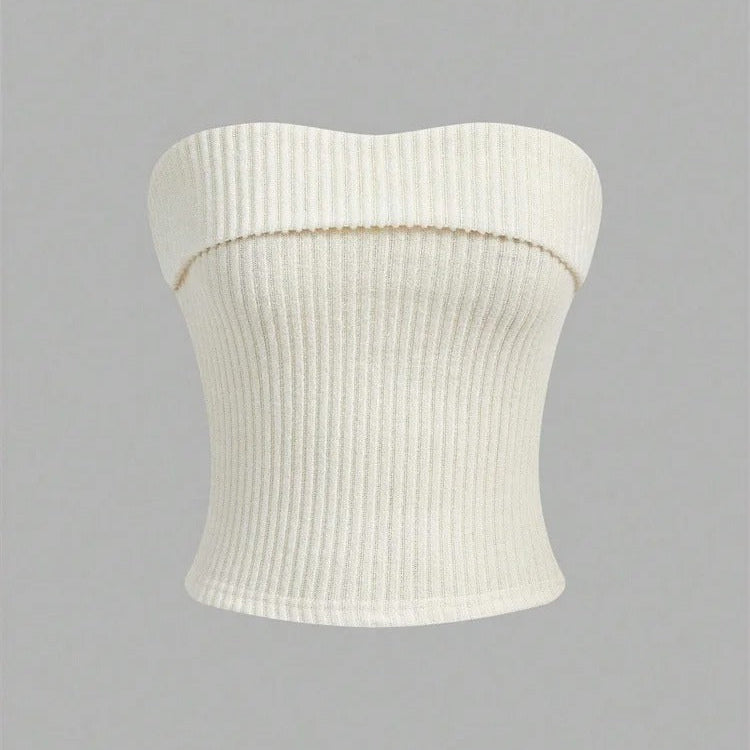Ribbet stropløs slim fit tube top til kvinder