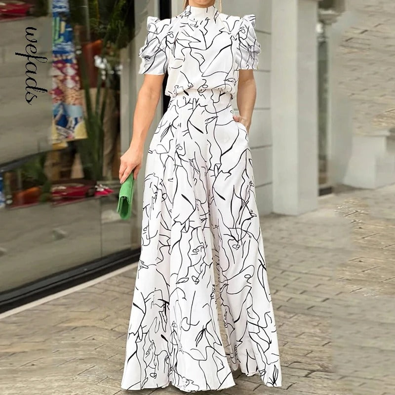 Halter Neck Art Print Wide Leg Bukser