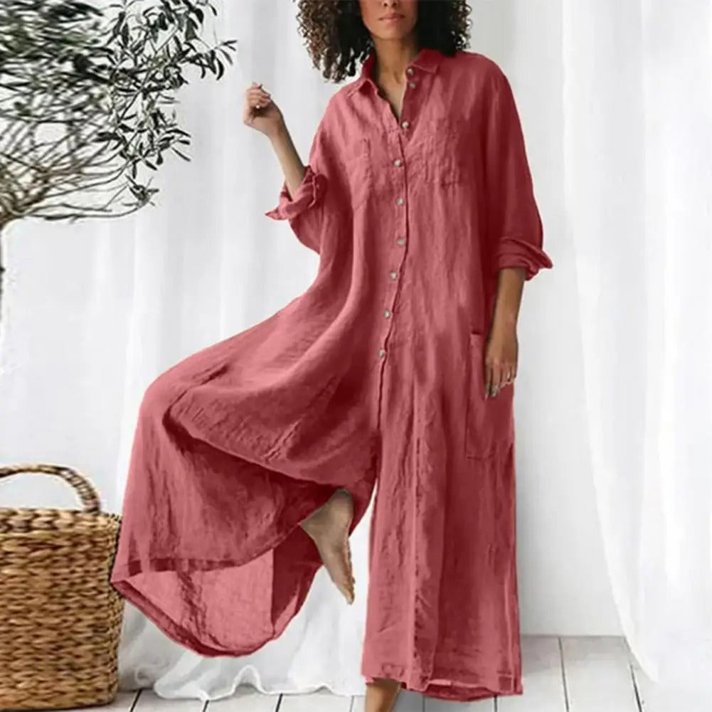 Overdimensioneret jumpsuit i bomuld og hør til kvinder