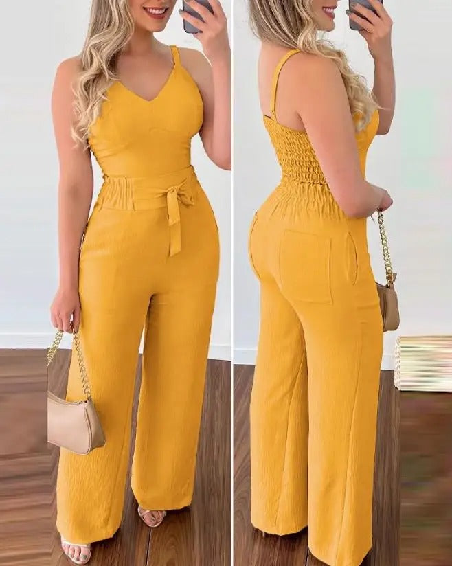 Spaghetti Strap V-hals Rygløs Jumpsuit