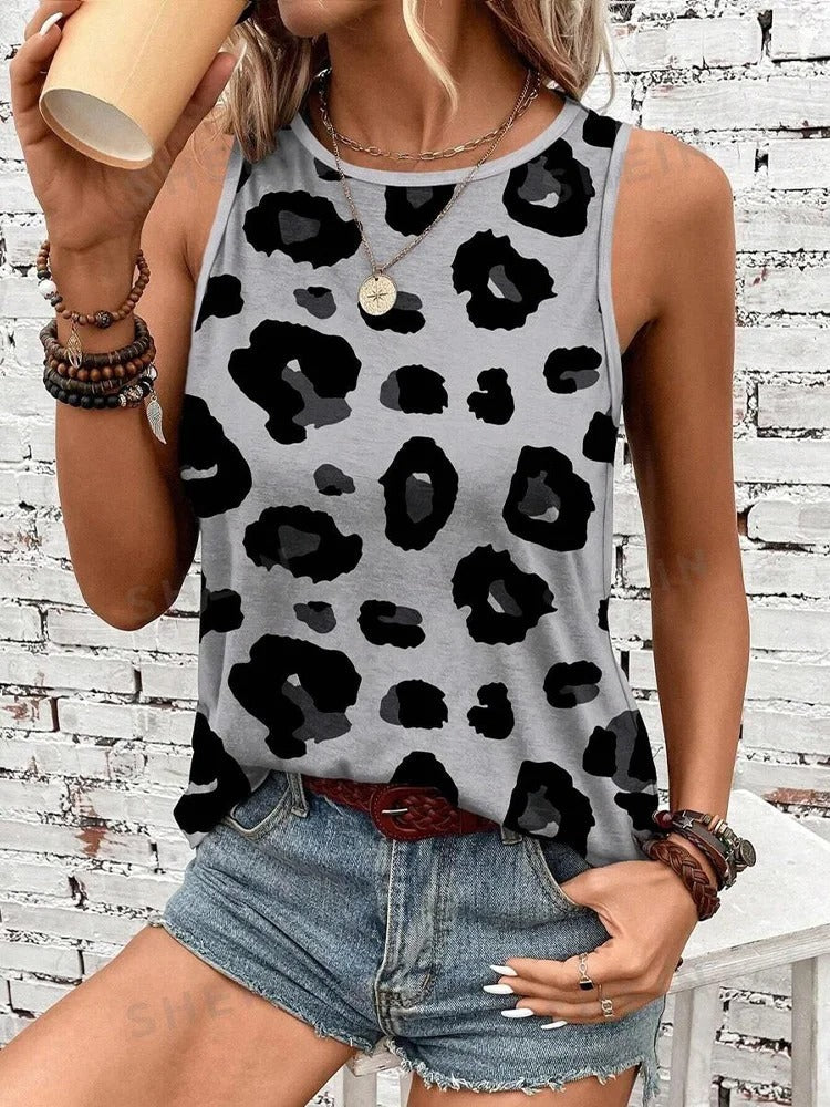Leopardprintet ærmeløs tanktop til kvinder