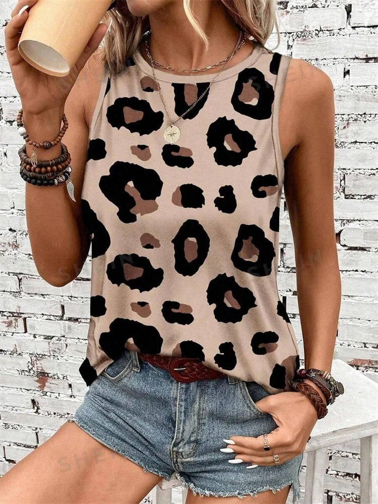 Leopardprintet ærmeløs tanktop til kvinder