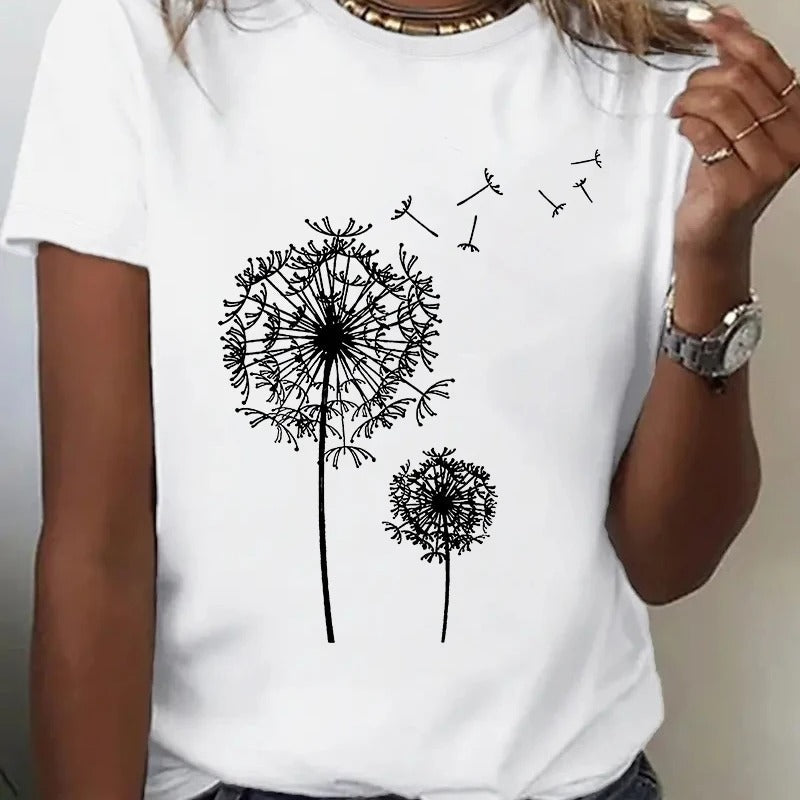 Mælkebøtte Print Crew Neck T-shirt