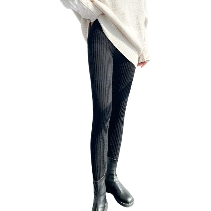 Strikkede ribbede leggings med høj talje til kvinder