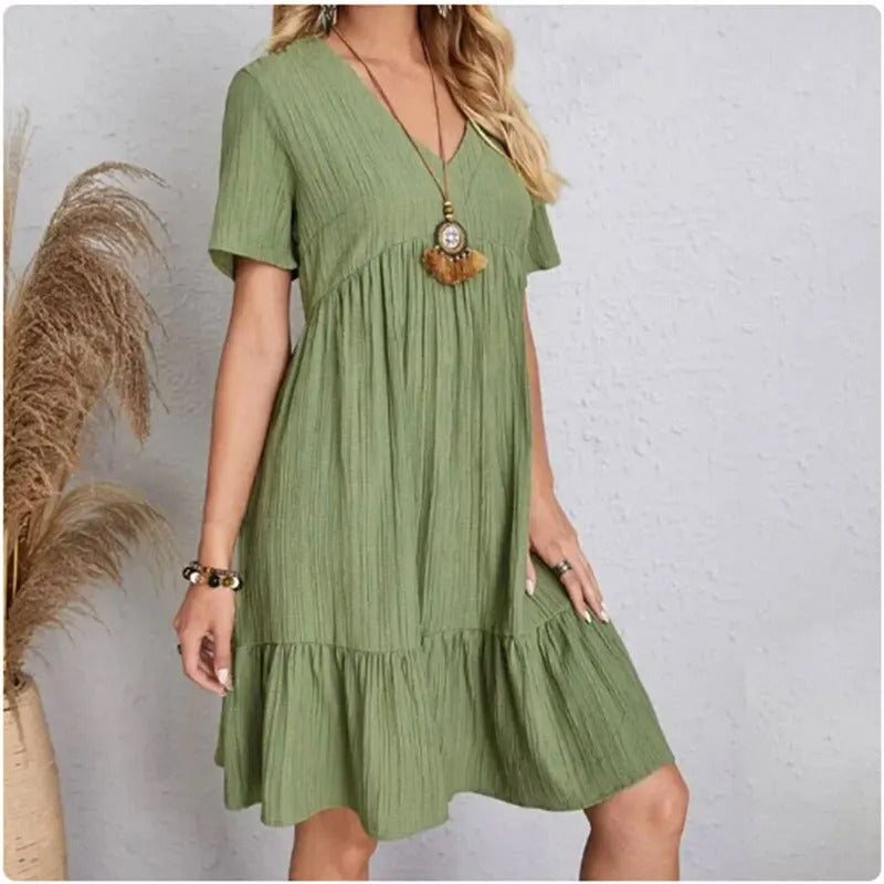Dame V-hals Peplum Fit Flare Kjole