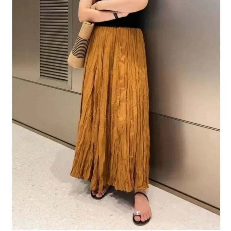 Kvinders satin plisseret Maxi-nederdel
