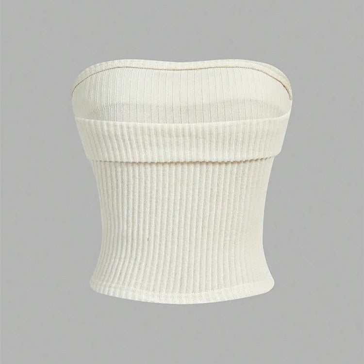 Ribbet stropløs slim fit tube top til kvinder