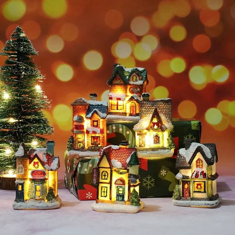 6 stk. sæt LED-julescene-landsbyhuse