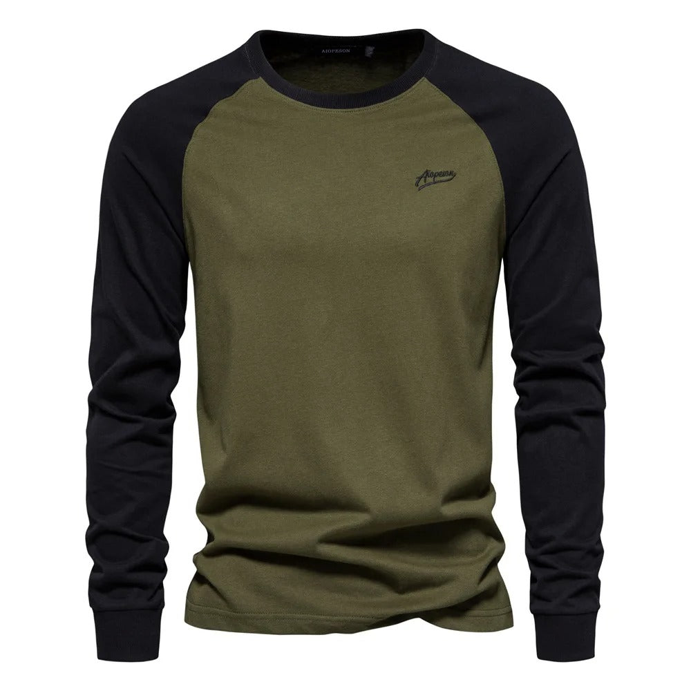 Langærmet patchwork-T-shirt til mænd