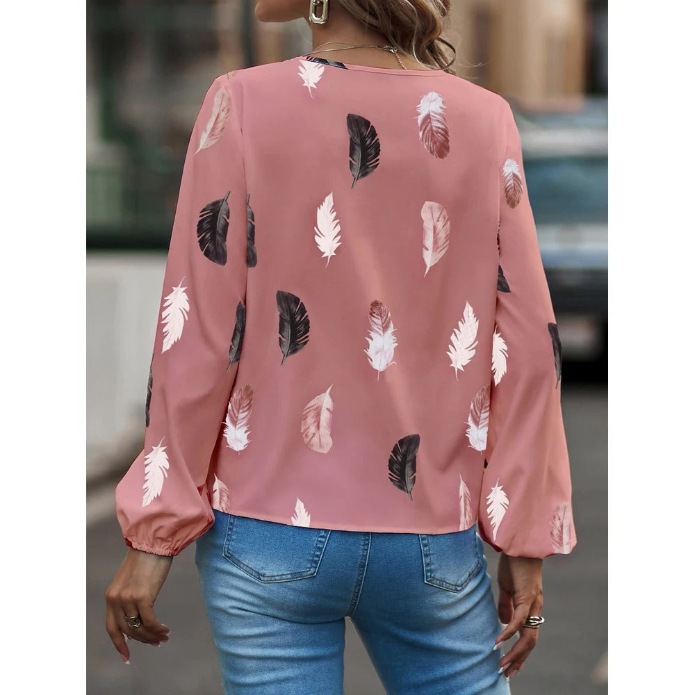 Chiffonbluse med fjermønster