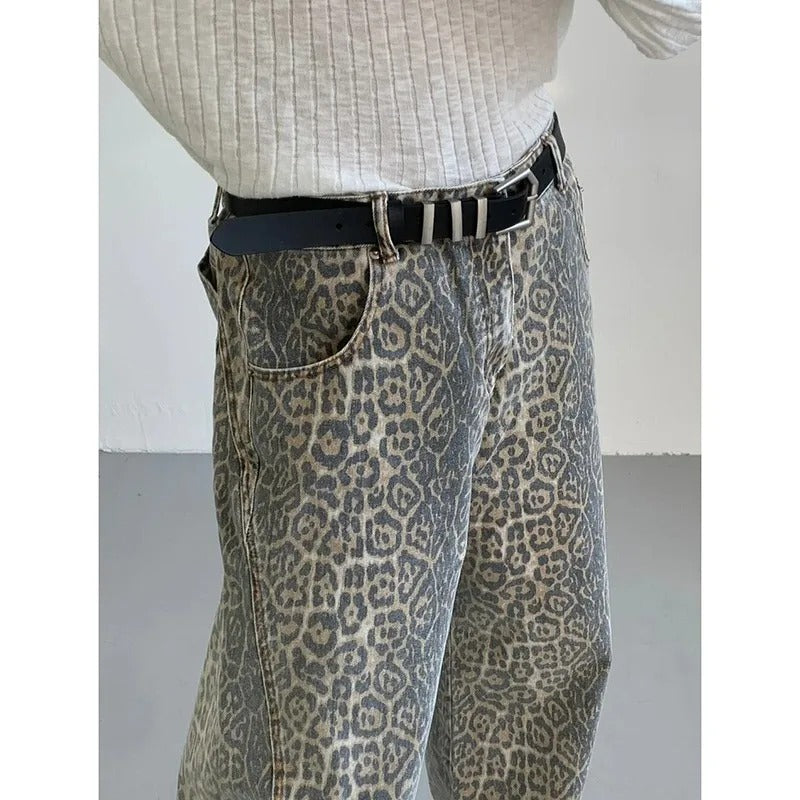 Leopard-bukser med høj talje til kvinder