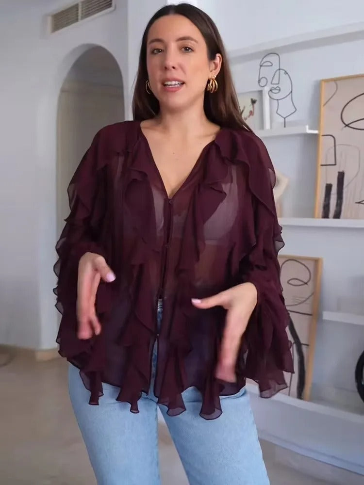 Gennemsigtig lagdelt bluse til kvinder