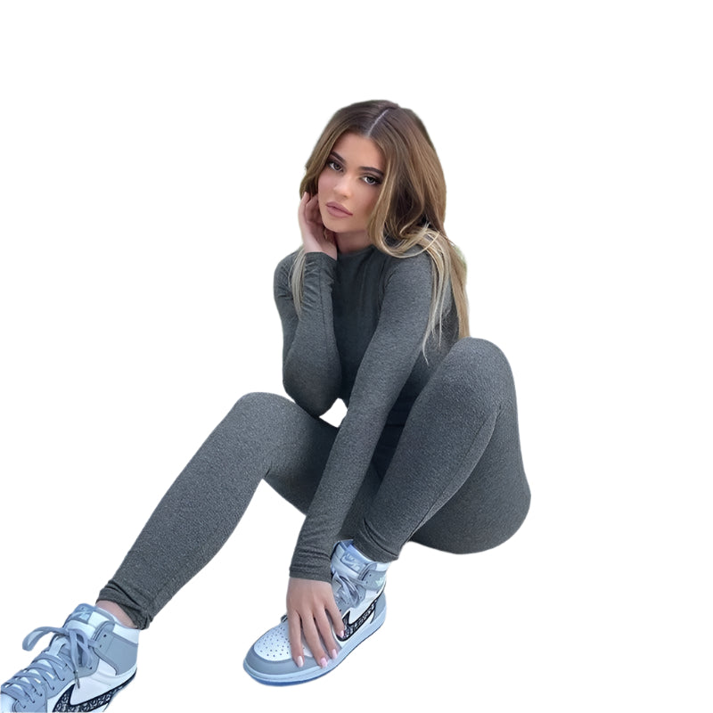 Dame elastisk langærmet jumpsuit