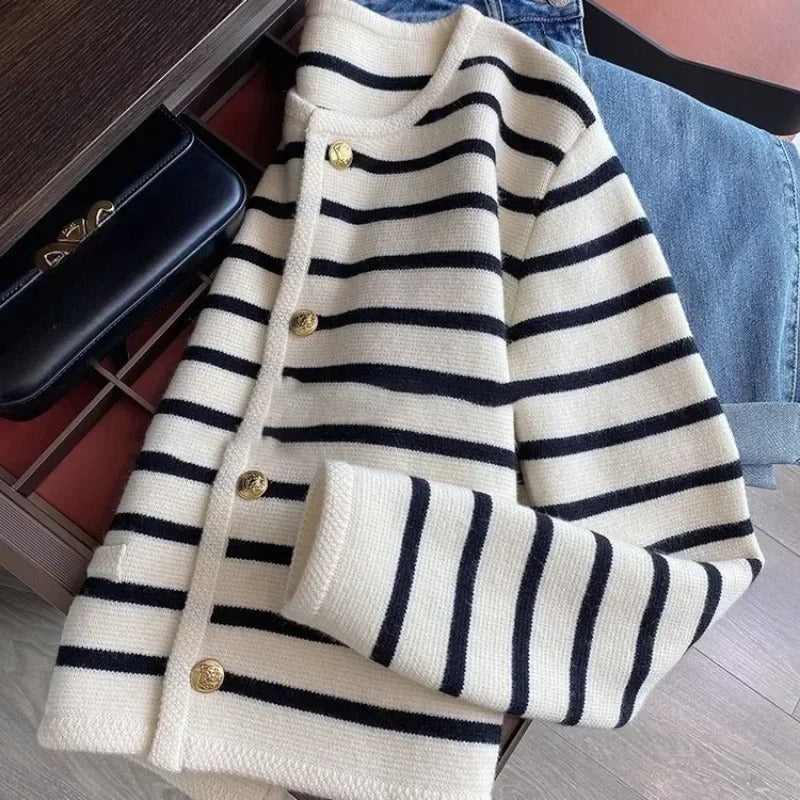 Stribet cardigan til damer