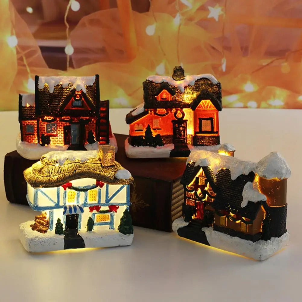 Landsbyhuse med julescene