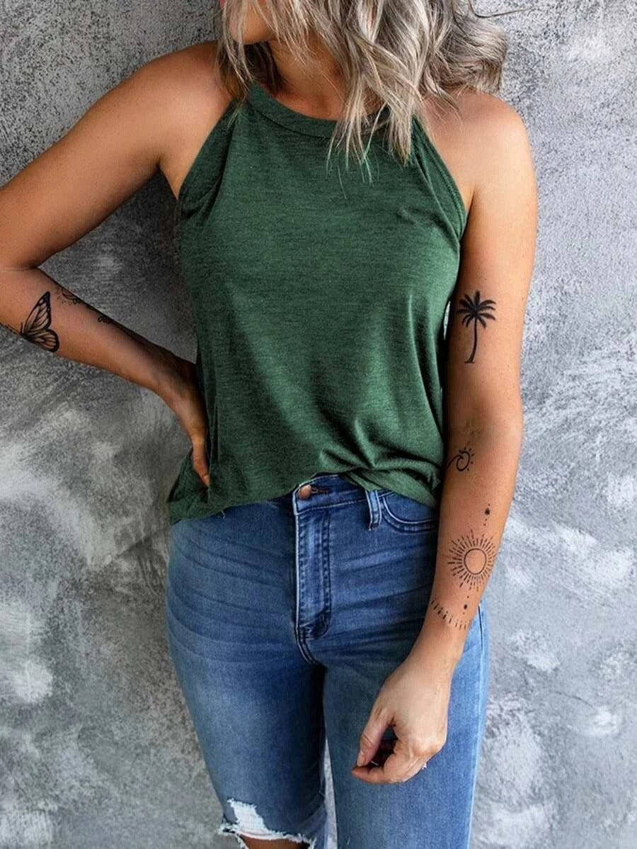 Ærmeløs halterneck-tanktop til kvinder