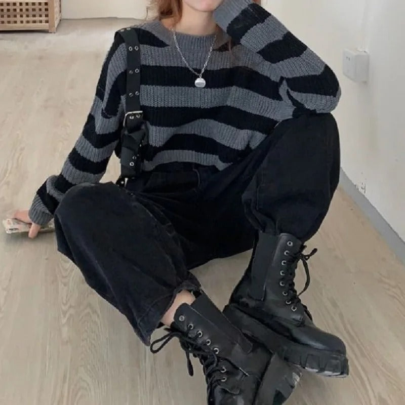Vintage Oversized Cropped Sweater til kvinder