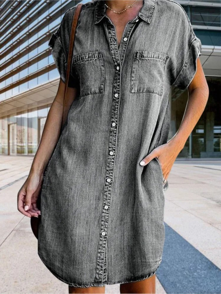 Kvinders Casual Loose Fit denimskjortekjole