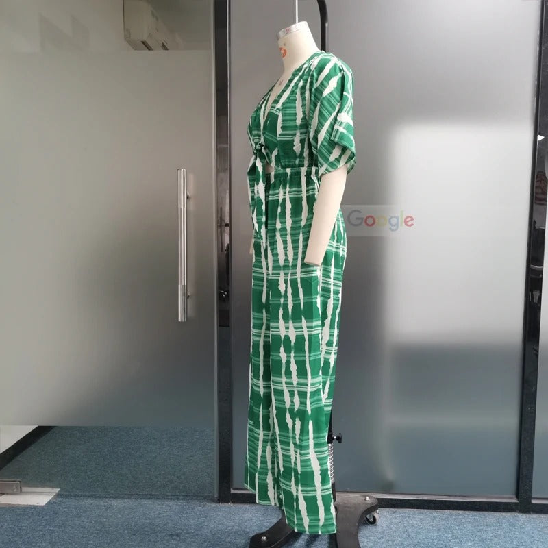 Jumpsuit med dolmanærmer og V-hals til kvinder