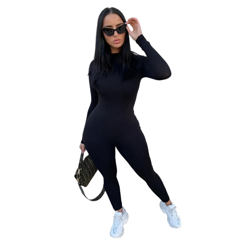 Dame elastisk langærmet jumpsuit