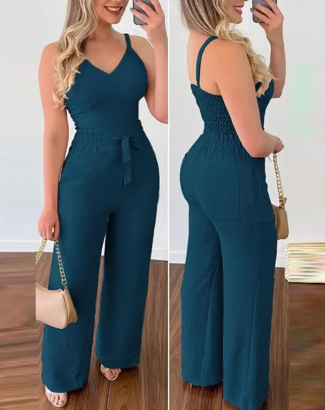 Spaghetti Strap V-hals Rygløs Jumpsuit