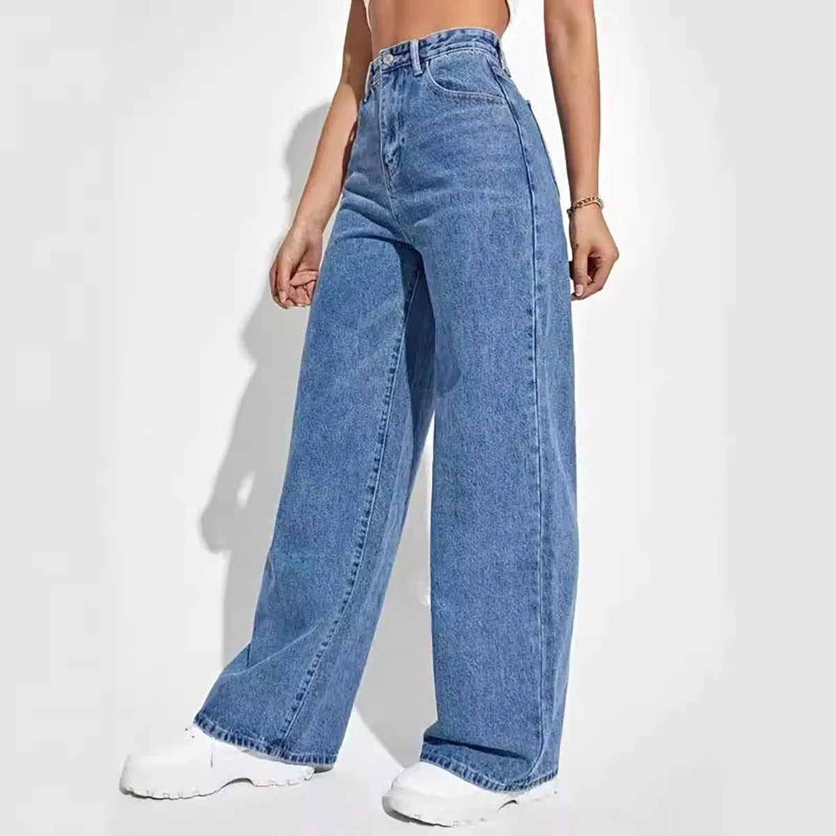 Denimjeans med brede ben til kvinder