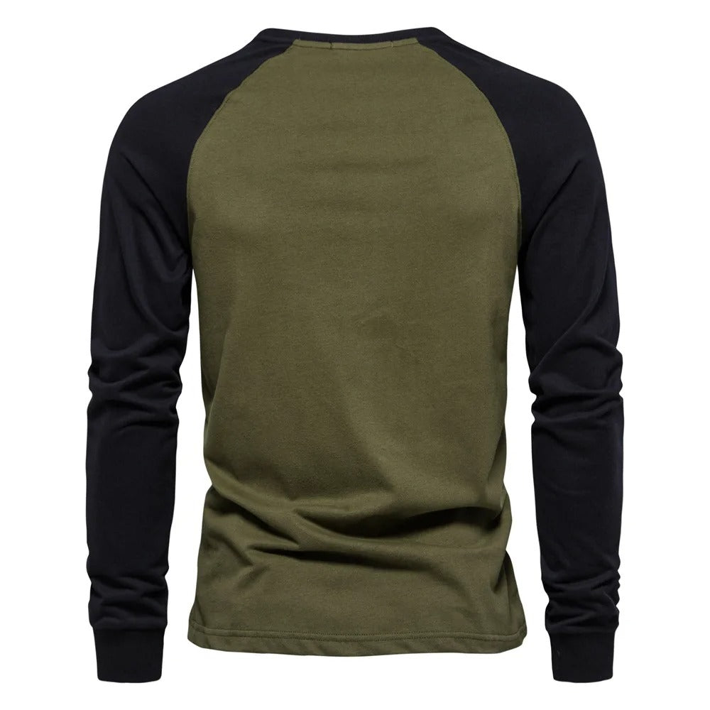 Langærmet patchwork-T-shirt til mænd
