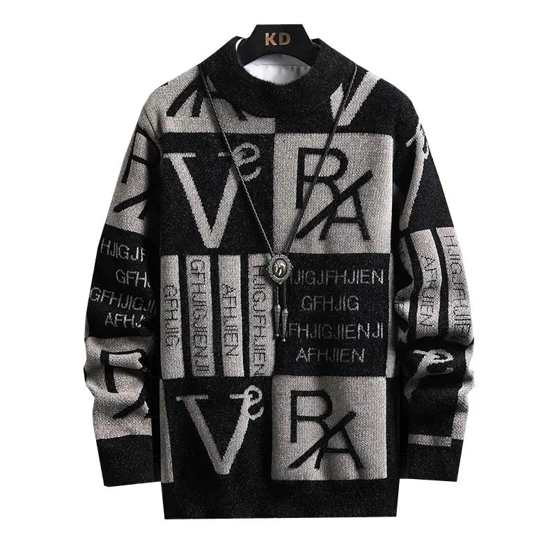 Stribet sweater med rund hals til mænd