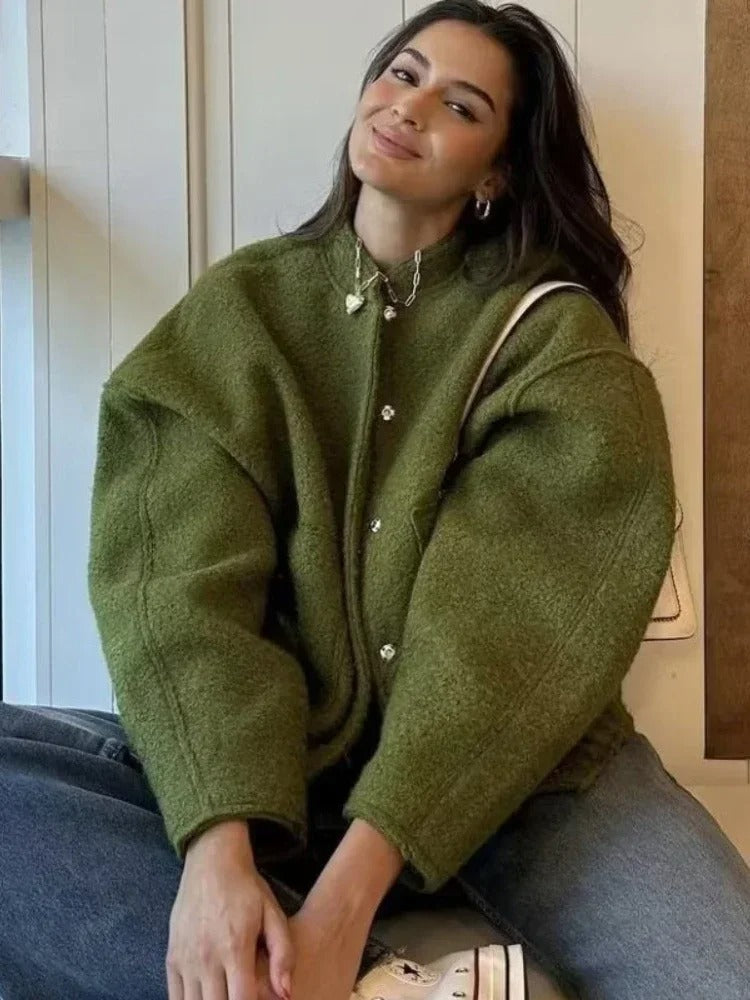 Oversized bomberjakke i tweed til kvinder