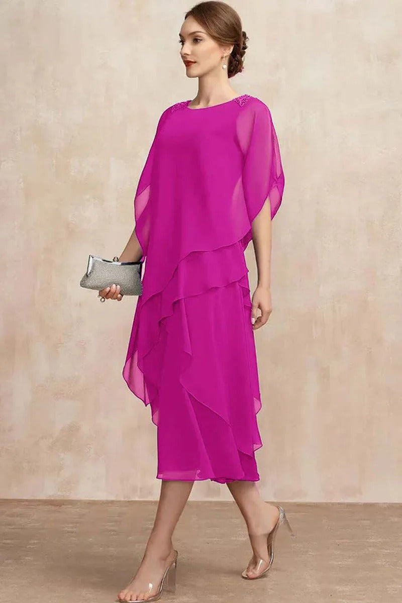 Kvinders plus size lagdelt chiffonkjole