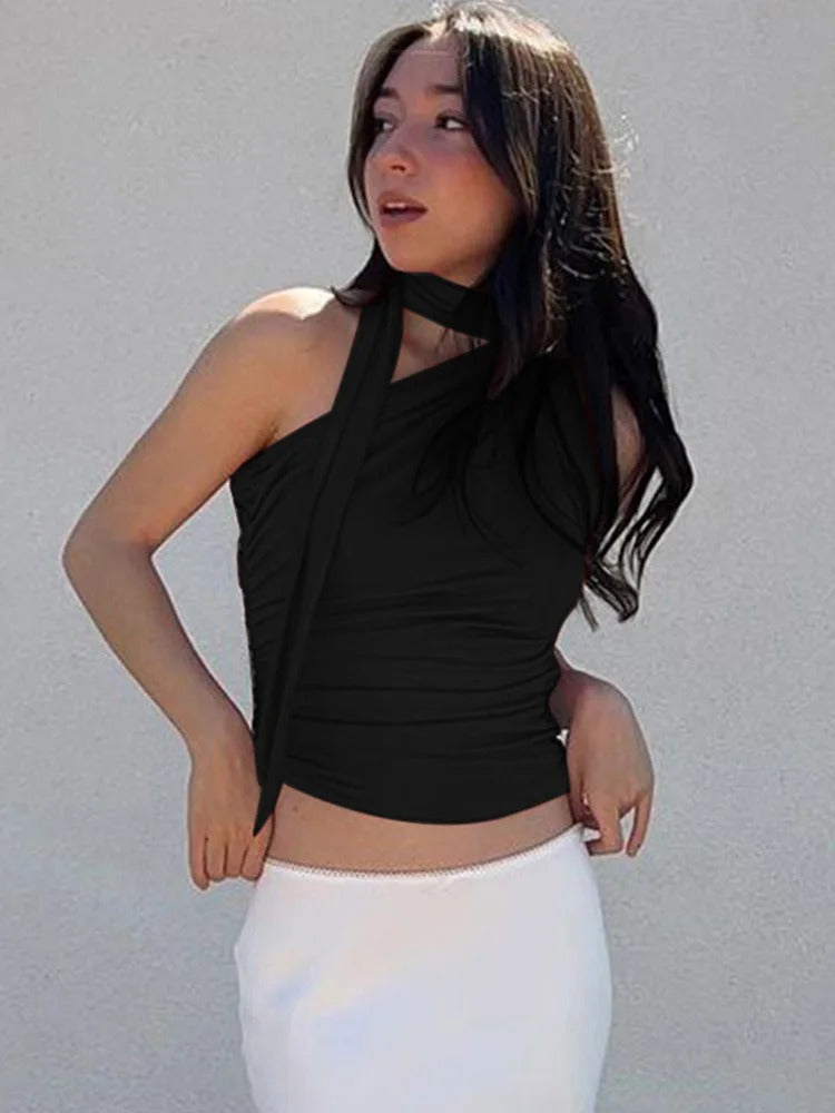 Kvinders Rygløs Off-Soulder Halter Crop Top