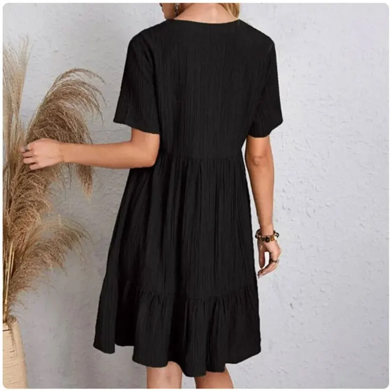 Dame V-hals Peplum Fit Flare Kjole