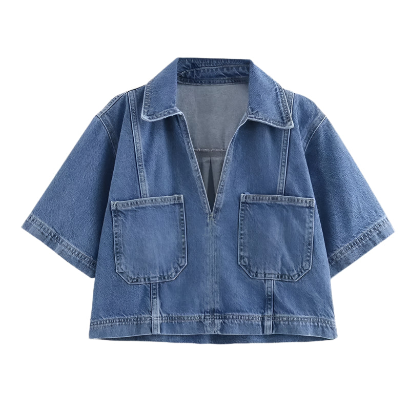 Denimnederdel og kortærmet skjorte til kvinder