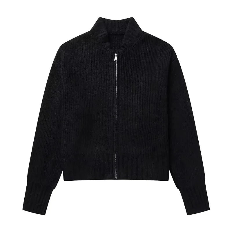 Casual strikket sweater med lynlås til kvinder