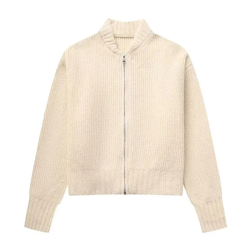 Casual strikket sweater med lynlås til kvinder