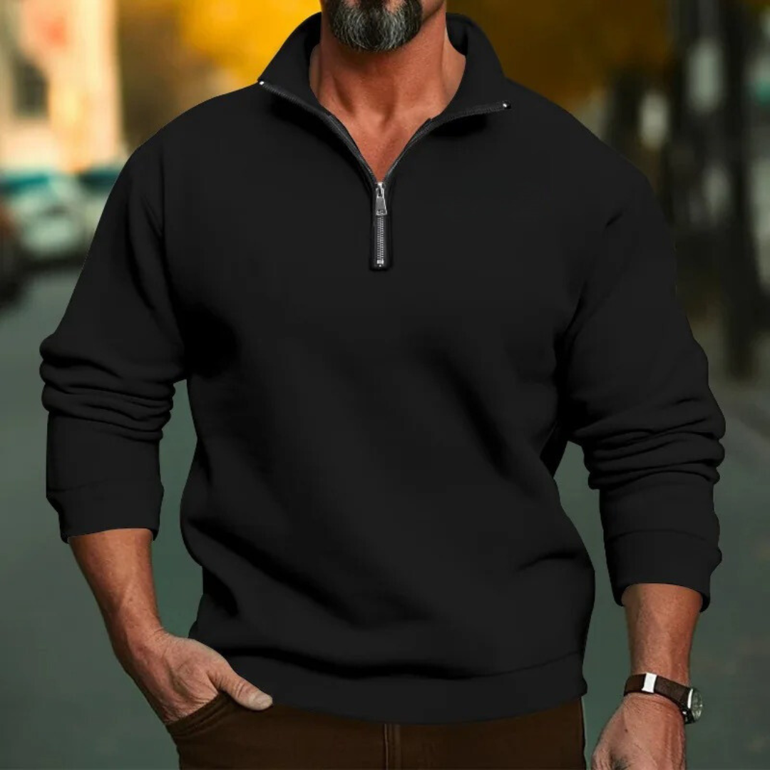 Sweatshirt med standkrave og halv lynlås til mænd