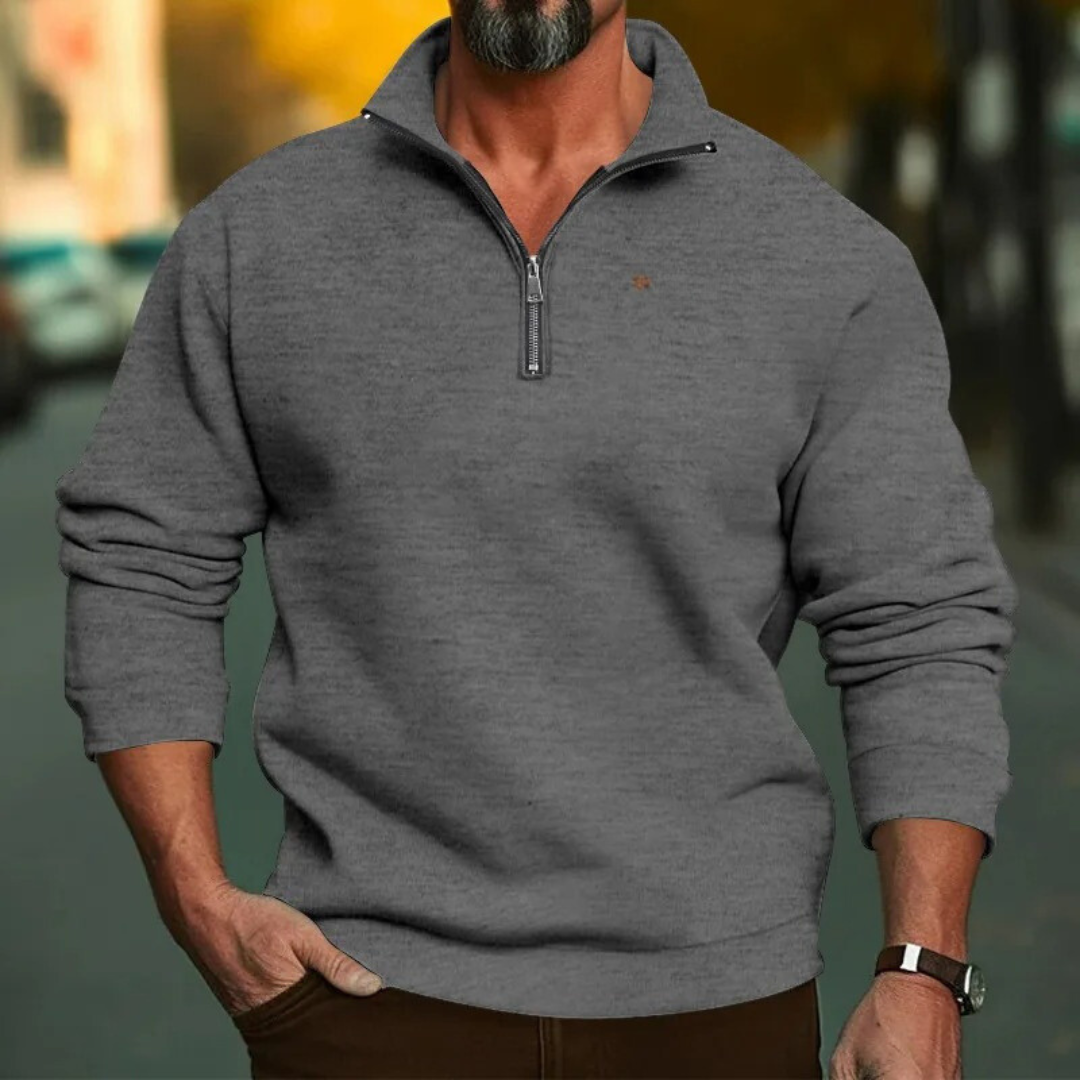 Sweatshirt med standkrave og halv lynlås til mænd