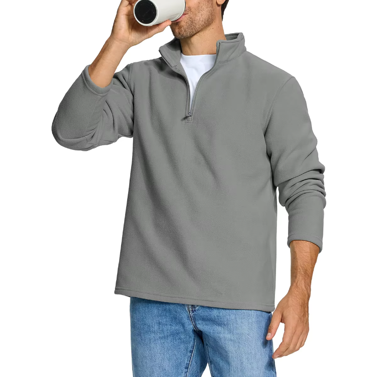 Fleece-sweater med halv lynlås til mænd
