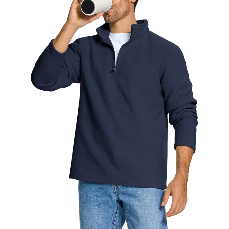 Fleece-sweater med halv lynlås til mænd