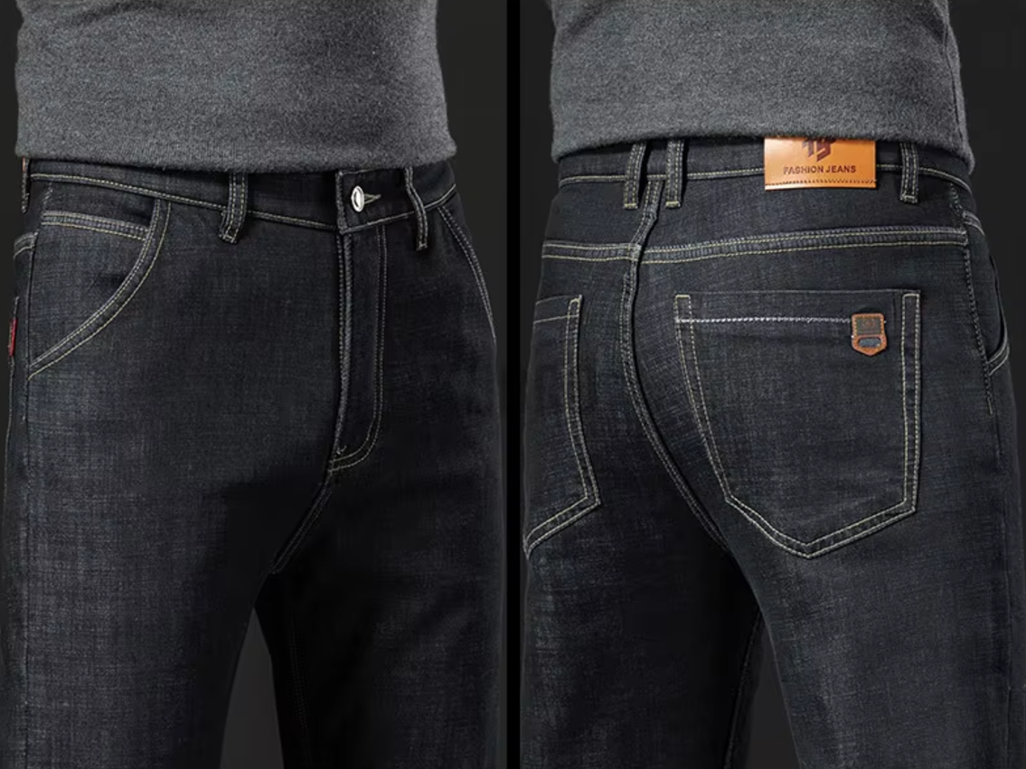 Lige bukser i lammefluff-denim til mænd